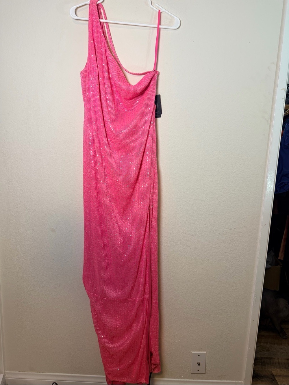 Mac Duggal 26990 Pink Sequin One Shoulder Cowl Back Gown 12 NWT - Picture 11 of 12